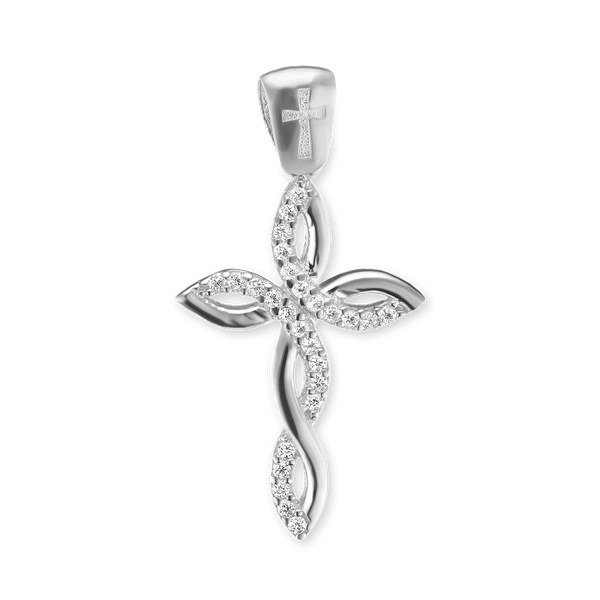 Sterling Silver Eternity Cross Pendant with Cubic Zirconia (30 x 15 mm)