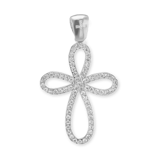Sterling Silver Eternity Cross Pendant with Cubic Zirconia (33 x 19 mm)