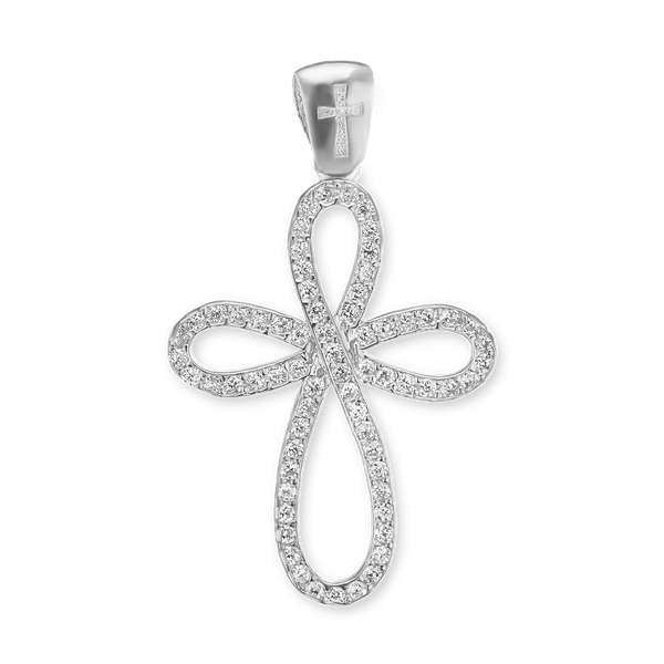 Sterling Silver Eternity Cross Pendant with Cubic Zirconia (33 x 19 mm)