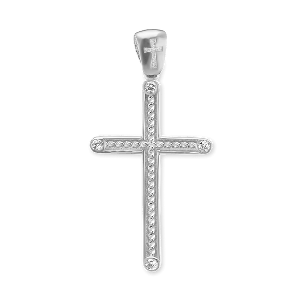 Sterling Silver Classic Cross Pendant with Cubic Zirconia (41 x 21 mm)