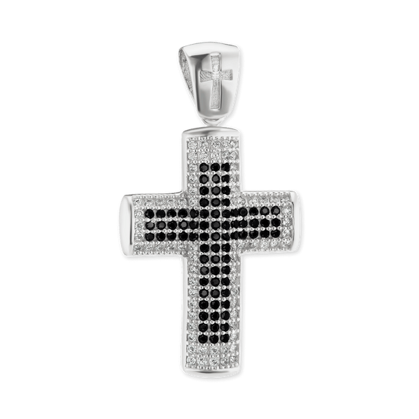 Sterling Silver Classic Cross Pendant with Cubic Zirconia (36 x 19 mm)