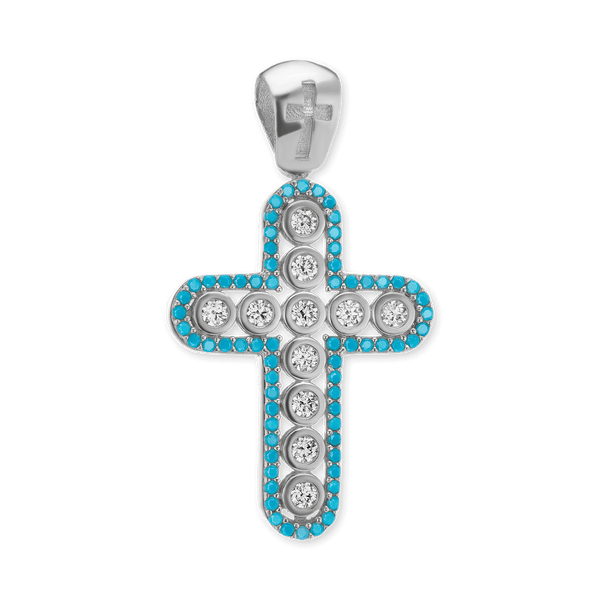 Sterling Silver Classic Cross Pendant with Light Blue Cubic Zirconia (36 x 19 mm)