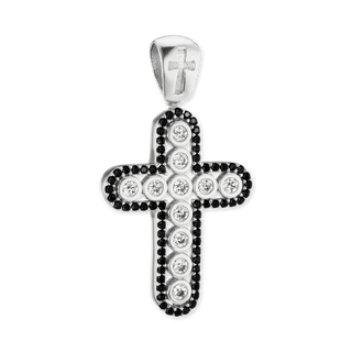 Sterling Silver Classic Cross Pendant with Cubic Zirconia (36 x 19 mm)