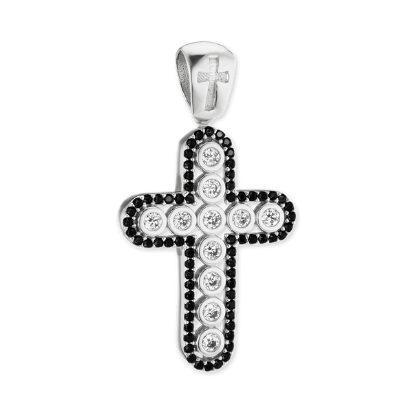 Sterling Silver Classic Cross Pendant with Cubic Zirconia (36 x 19 mm)