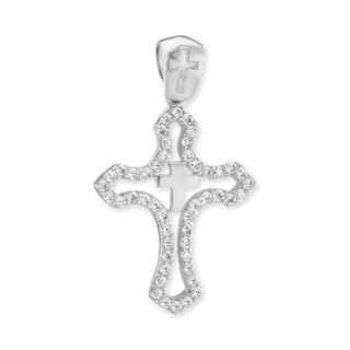 Sterling Silver Double Cross Pendant with Cubic Zirconia (32 x 19 mm)