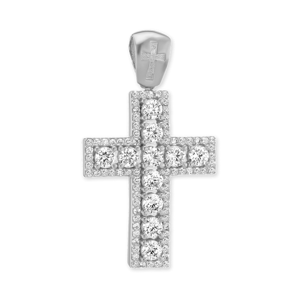 Sterling Silver Classic Cross Pendant with Cubic Zirconia (36 x 19 mm)