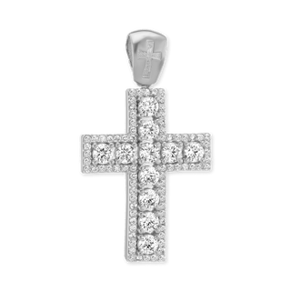 Sterling Silver Classic Cross Pendant with Cubic Zirconia (36 x 19 mm)