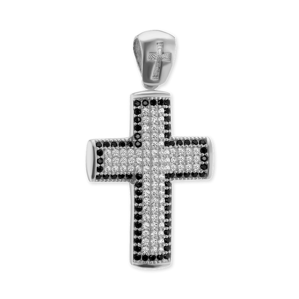 Sterling Silver Classic Cross Pendant with Cubic Zirconia (36 x 19 mm)