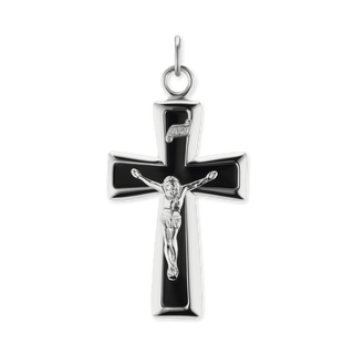 Sterling Silver Traditional Crucifix Pendant with Black Enamel (44 x 22 mm)