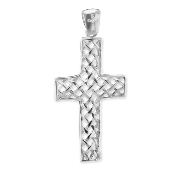 Sterling Silver Basket Weave Cross Pendant (49 x 23 mm)