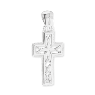 Sterling Silver Filigree Clover Cross Pendant (34 x 14 mm)