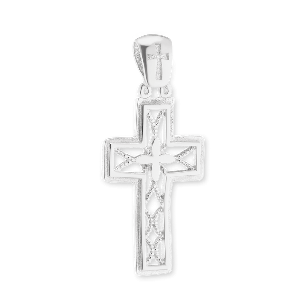 Sterling Silver Filigree Clover Cross Pendant (34 x 14 mm)