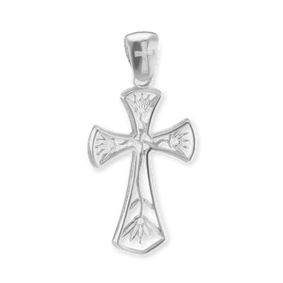 Sterling Silver Filigree Lotus Cross Pendant (31 x 16 mm)