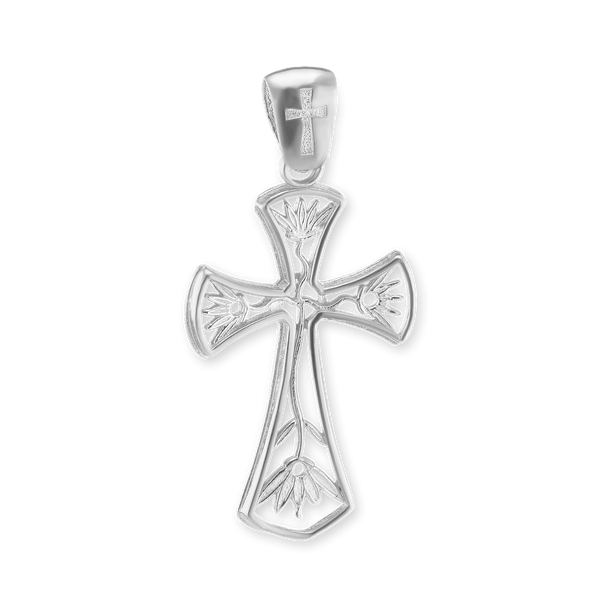 Sterling Silver Filigree Lotus Cross Pendant (31 x 16 mm)