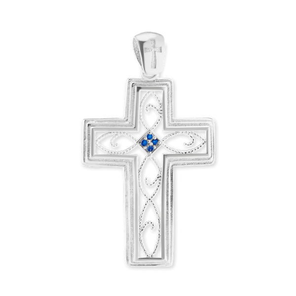 Sterling Silver Filigree Scrollwork Cross Pendant (42 x 24 mm)