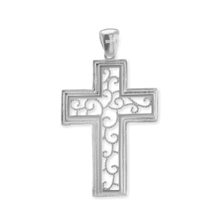 Sterling Silver Scroll Cross Pendant (37 x 20 mm - 47 x 26 mm)