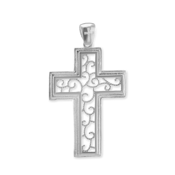 Sterling Silver Scroll Cross Pendant (37 x 20 mm - 47 x 26 mm)