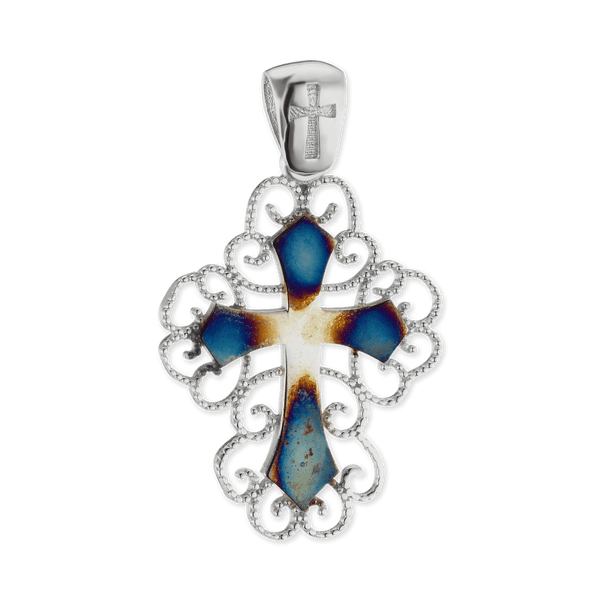 Sterling Silver Filigree Cross Pendant with Ember Finish (33 x 20 mm)