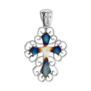 Sterling Silver Filigree Cross Pendant with Ember Finish (33 x 20 mm)