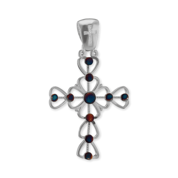 Sterling Silver Filigree Cross Pendant with Ember Finish (34 x 19 mm)