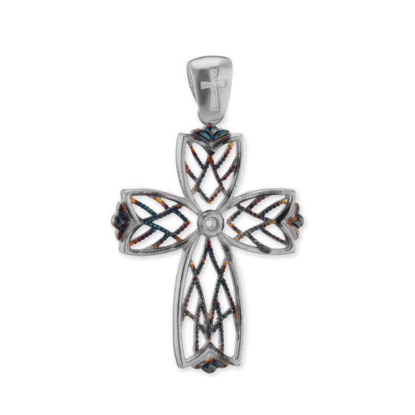 Sterling Silver Filigree Cross Pendant with Ember Finish (38 x 23 mm)