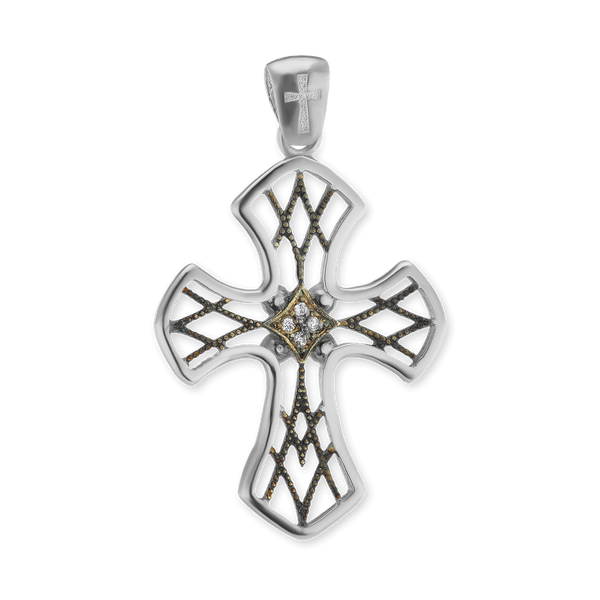 Sterling Silver Filigree Cross Pendant with Ember Finish (38 x 23 mm)