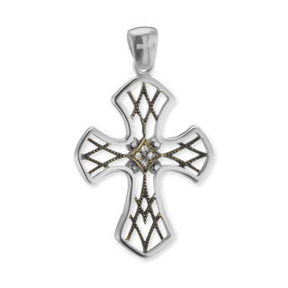 Sterling Silver Filigree Cross Pendant with Ember Finish (38 x 23 mm)