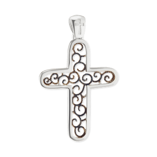 Sterling Silver Filigree Cross Pendant with Ember Finish (41 x 26 mm)