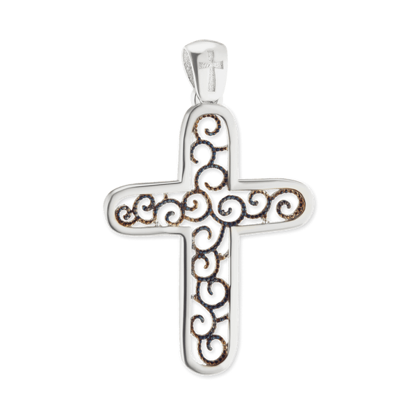 Sterling Silver Filigree Cross Pendant with Ember Finish (41 x 26 mm)