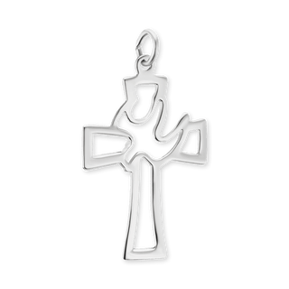 Sterling Silver Cross Pendant with Holy Spirit Dove (32 x 19 mm)