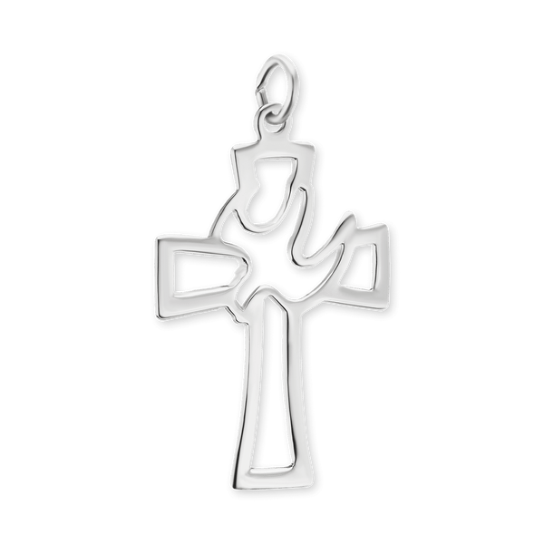 Sterling Silver Cross Pendant with Holy Spirit Dove (32 x 19 mm)