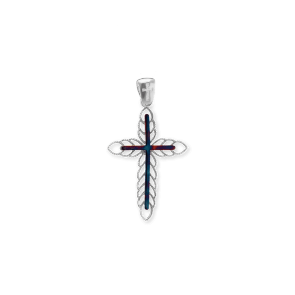 Sterling Silver Filigree Cross Pendant with Ember Finish (37 x 21 mm)