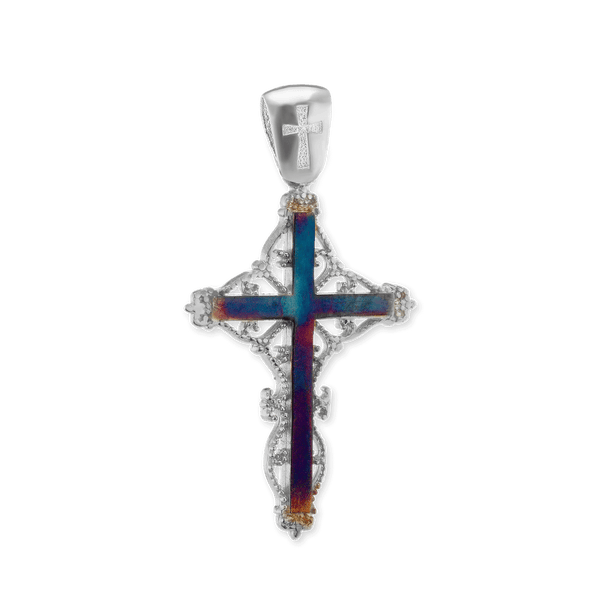 Sterling Silver Filigree Cross Pendant with Ember Finish (32 x 16 mm)