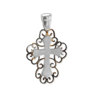 Sterling Silver Filigree Cross Pendant with Ember Finish (33 x 20 mm)