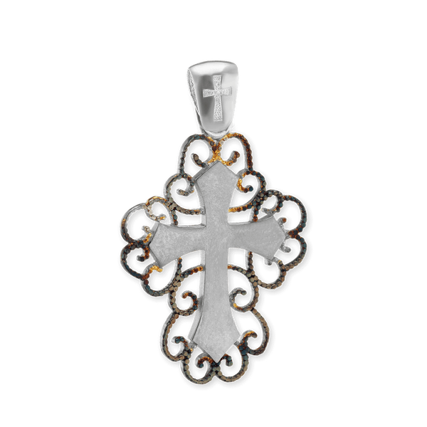 Sterling Silver Filigree Cross Pendant with Ember Finish (33 x 20 mm)