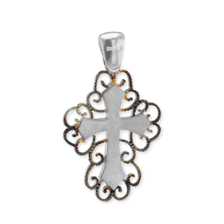 Sterling Silver Filigree Cross Pendant with Ember Finish (33 x 20 mm)
