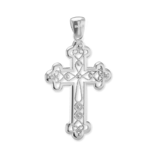 Sterling Silver Filigree Budded Cross Pendant (46 x 27 mm)