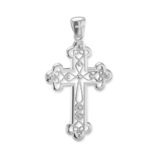 Sterling Silver Filigree Budded Cross Pendant (46 x 27 mm)