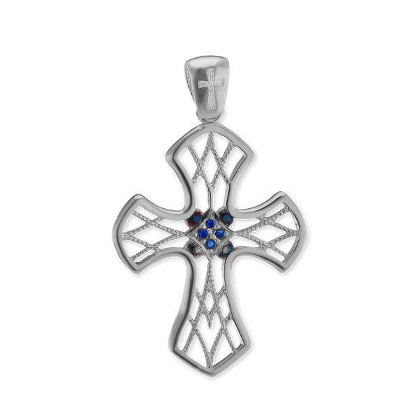 Sterling Silver Filigree Lattice Cross Pendant (38 x 23 mm)