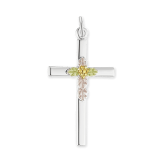Sterling Silver Floral Cross Pendant (32 x 17 mm)