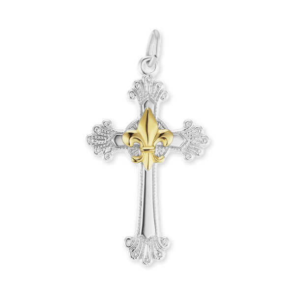 Sterling Silver Fleur De Lis Cross Pendant (31 x 17 mm)