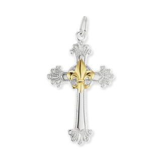 Sterling Silver Fleur De Lis Cross Pendant (31 x 17 mm)