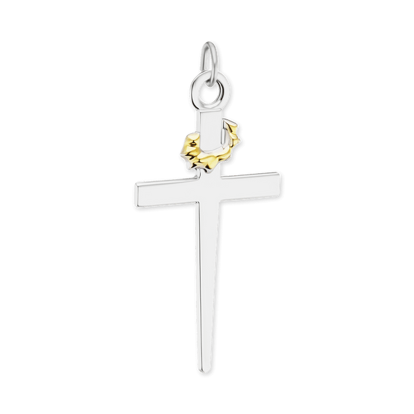 Sterling Silver Two Tone Nail Cross Pendant (46 x 23 mm)