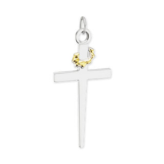 Sterling Silver Two Tone Nail Cross Pendant (46 x 23 mm)