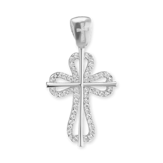 Sterling Silver Roman Cross Pendant with Cubic Zirconia (30 x 16 mm)