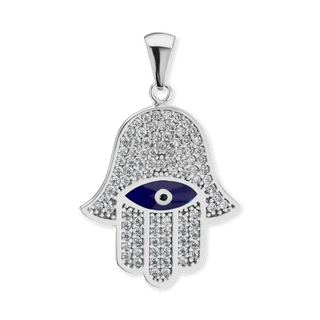 Sterling Silver Hamsa Pendant with Evil Eye (30 x 19 mm)