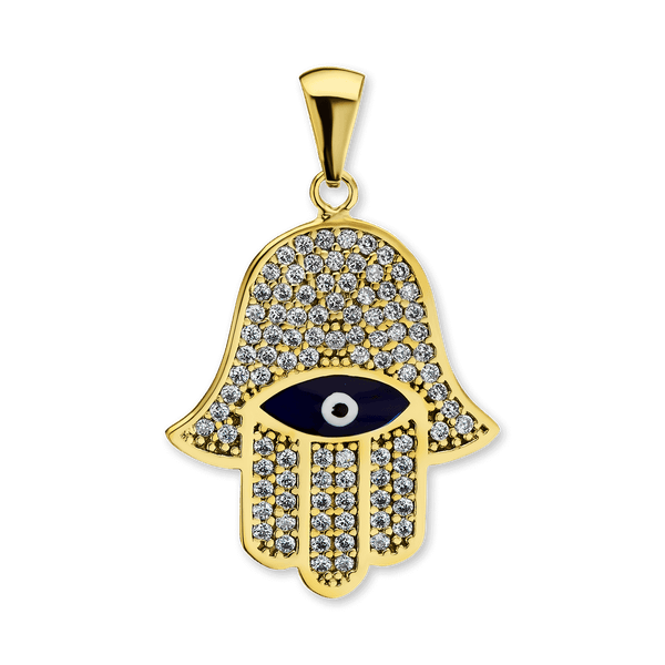 Sterling Silver Hamsa Pendant with Evil Eye (30 x 19 mm)