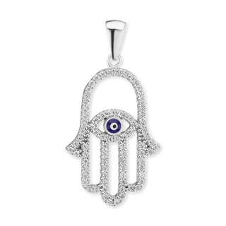 Sterling Silver Hamsa Pendant with Evil Eye (32 x 17 mm)