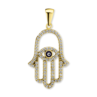Sterling Silver Hamsa Pendant with Evil Eye (32 x 17 mm)
