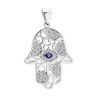 Sterling Silver Hamsa Pendant with Evil Eye (34 x 20 mm)